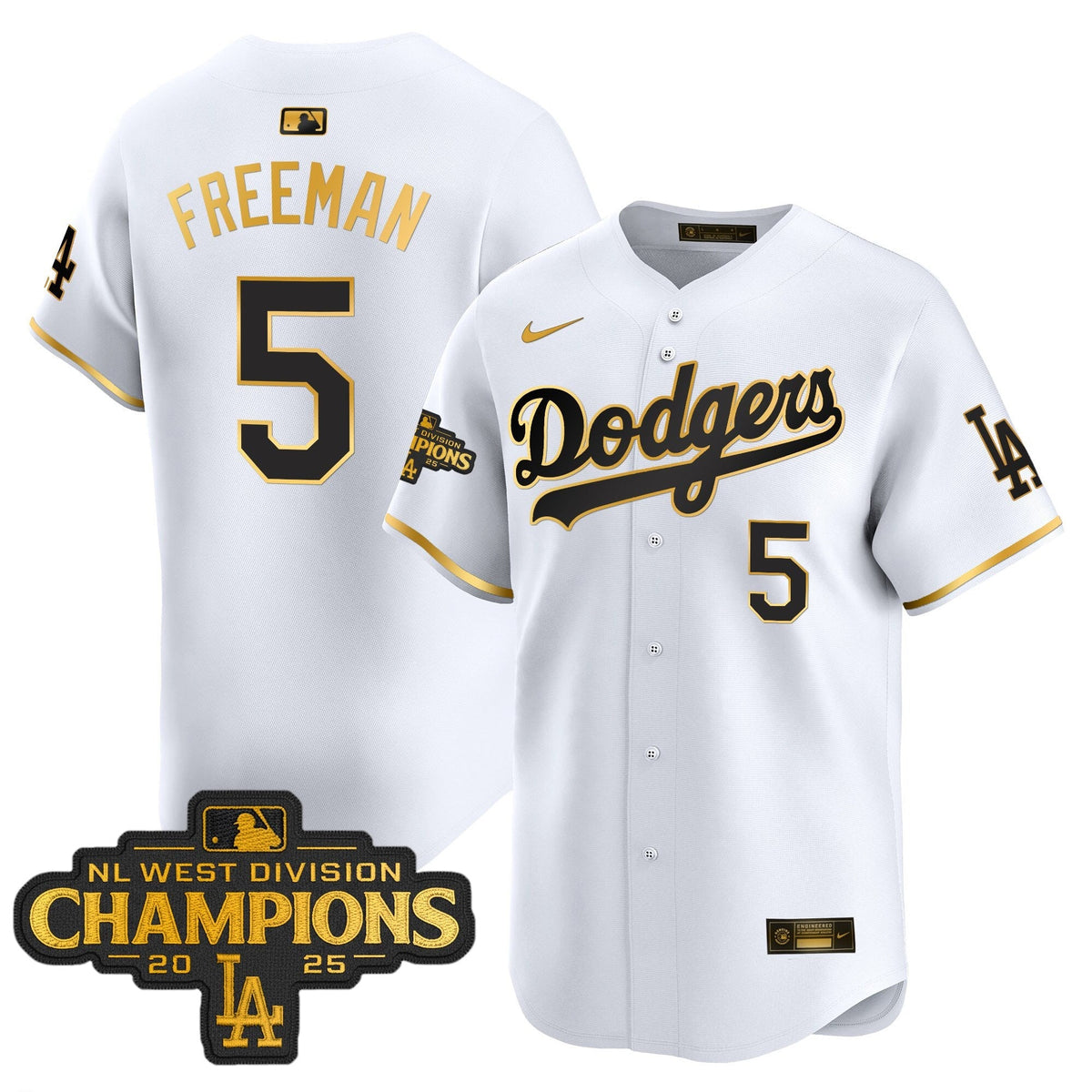 LAD 2025 NL West Division Champions Patch Gold Trim Vapor Premier Limited Jersey - Stitched