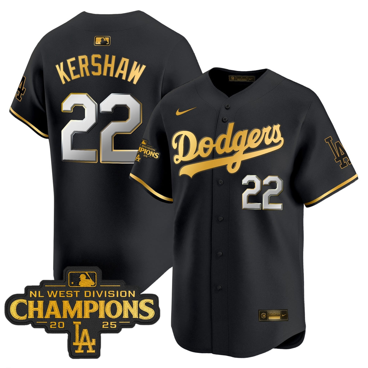 LAD 2025 NL West Division Champions Patch Gold Trim Vapor Premier Limited Jersey - Stitched