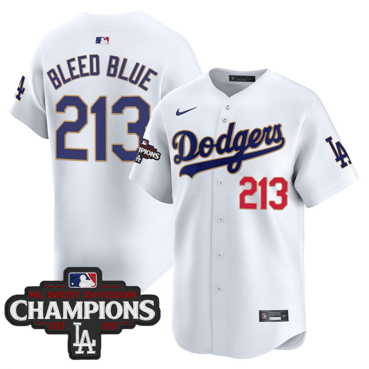LAD 2025 NL West Division Champions Patch Gold Trim Vapor Premier Limited Jersey - Stitched