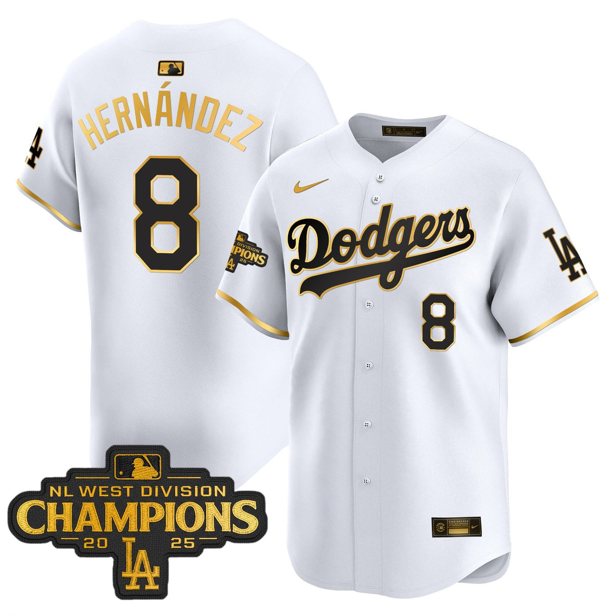 LAD 2025 NL West Division Champions Patch Gold Trim Vapor Premier Limited Jersey - Stitched