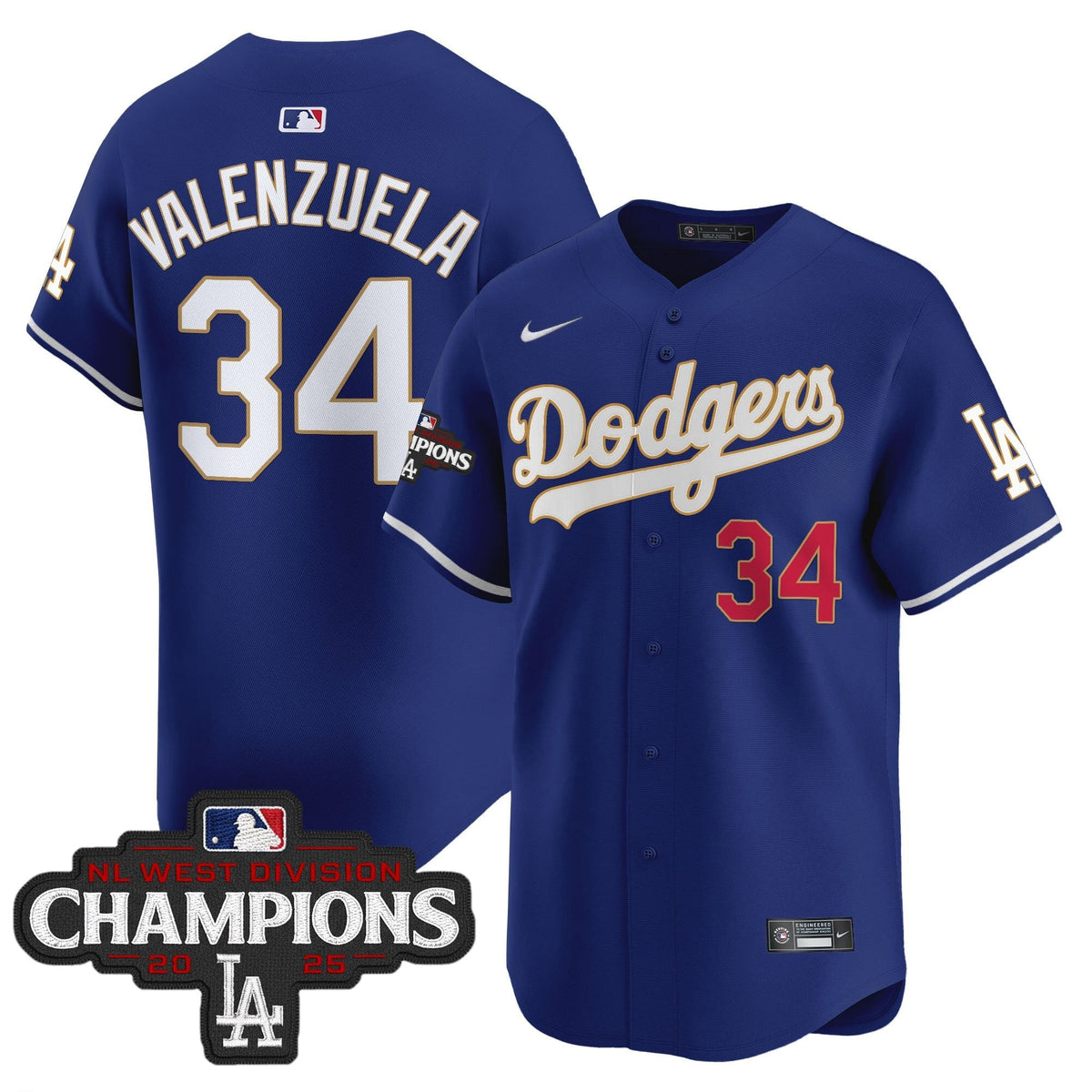 LAD 2025 NL West Division Champions Patch Gold Trim Vapor Premier Limited Jersey - Stitched