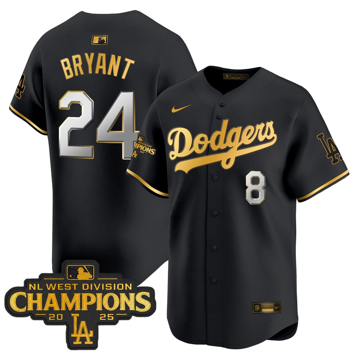 LAD 2025 NL West Division Champions Patch Gold Trim Vapor Premier Limited Jersey - Stitched
