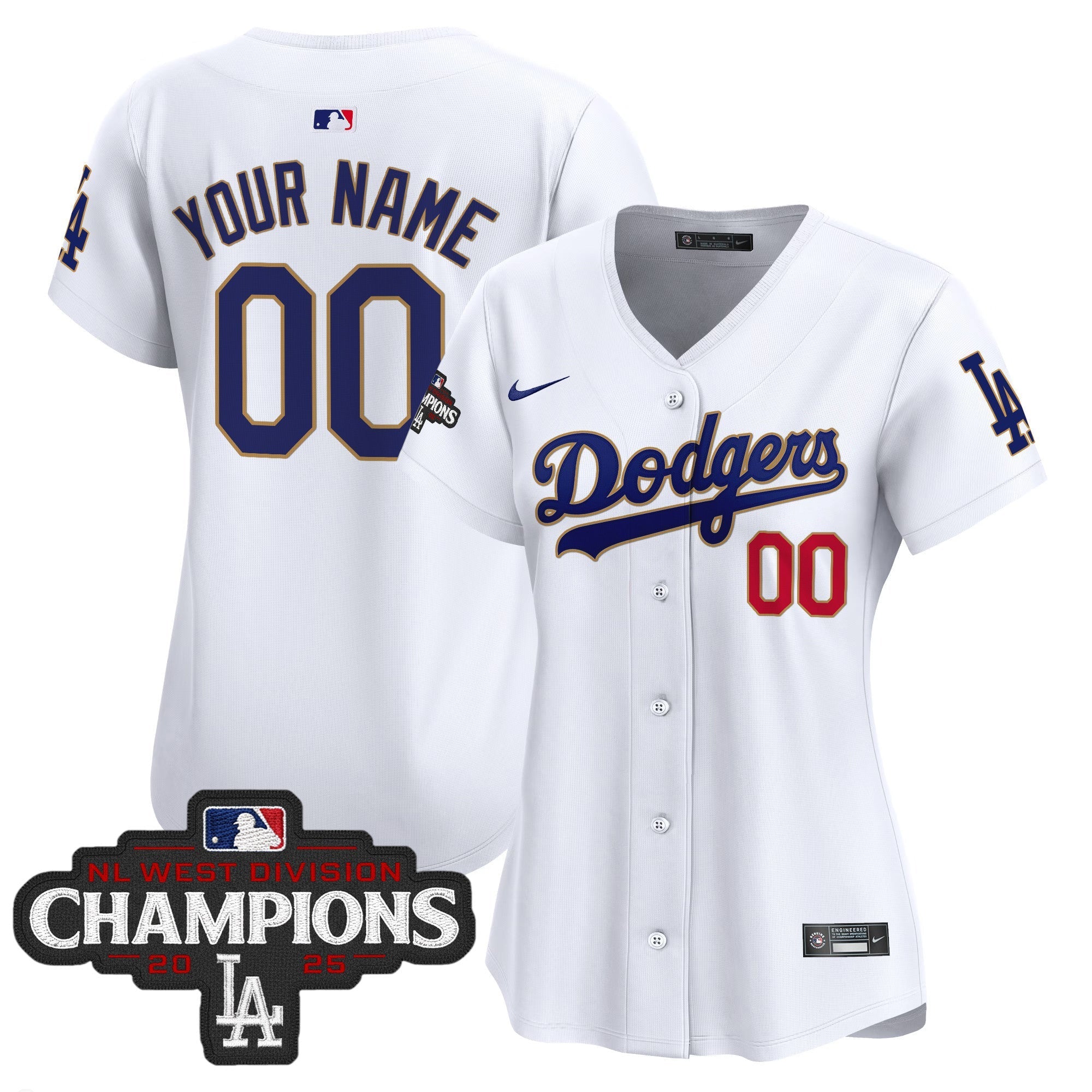 LAD 2025 NL West Division Champions Patch Gold Trim Vapor Premier Limited Custom Jersey - Stitched