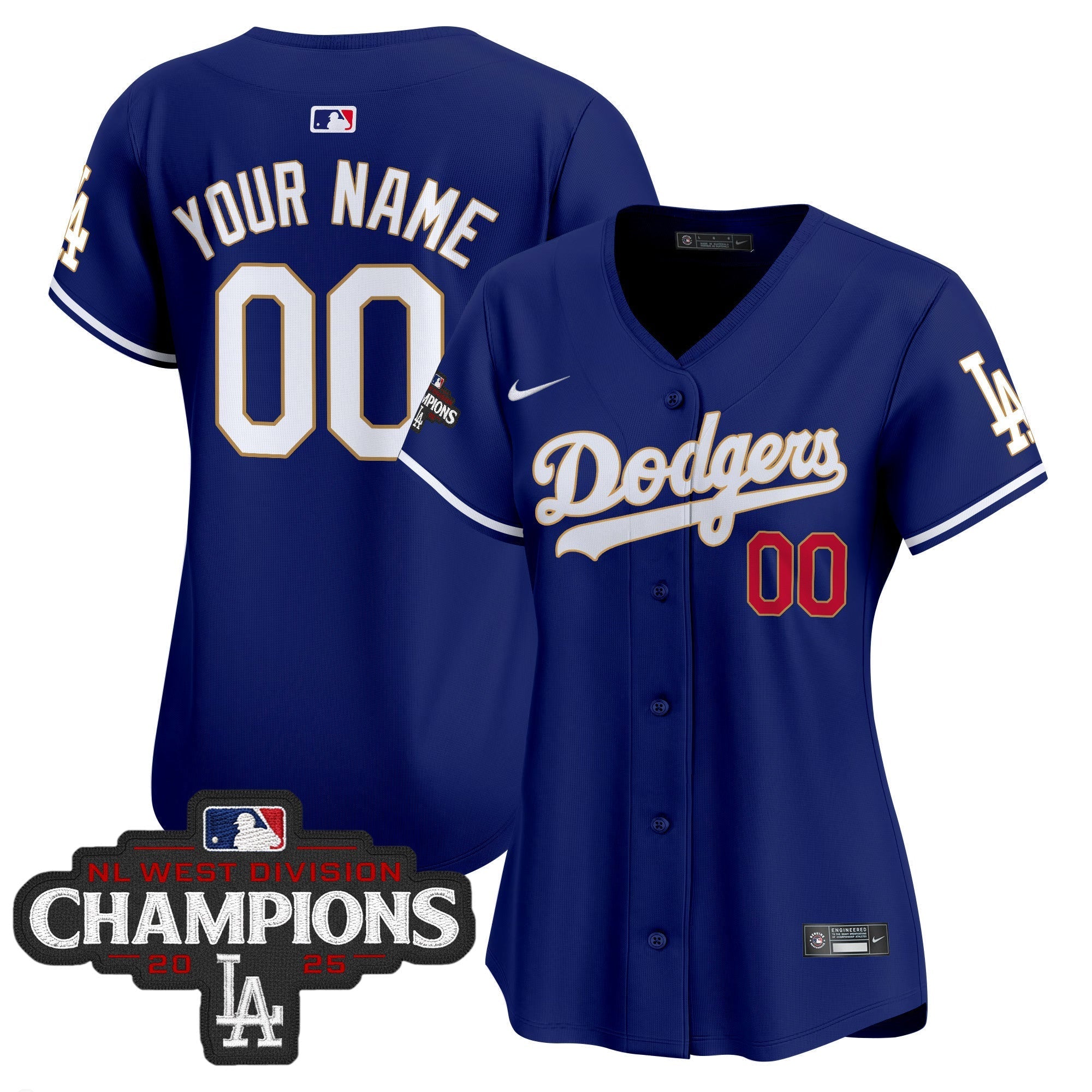 LAD 2025 NL West Division Champions Patch Gold Trim Vapor Premier Limited Custom Jersey - Stitched