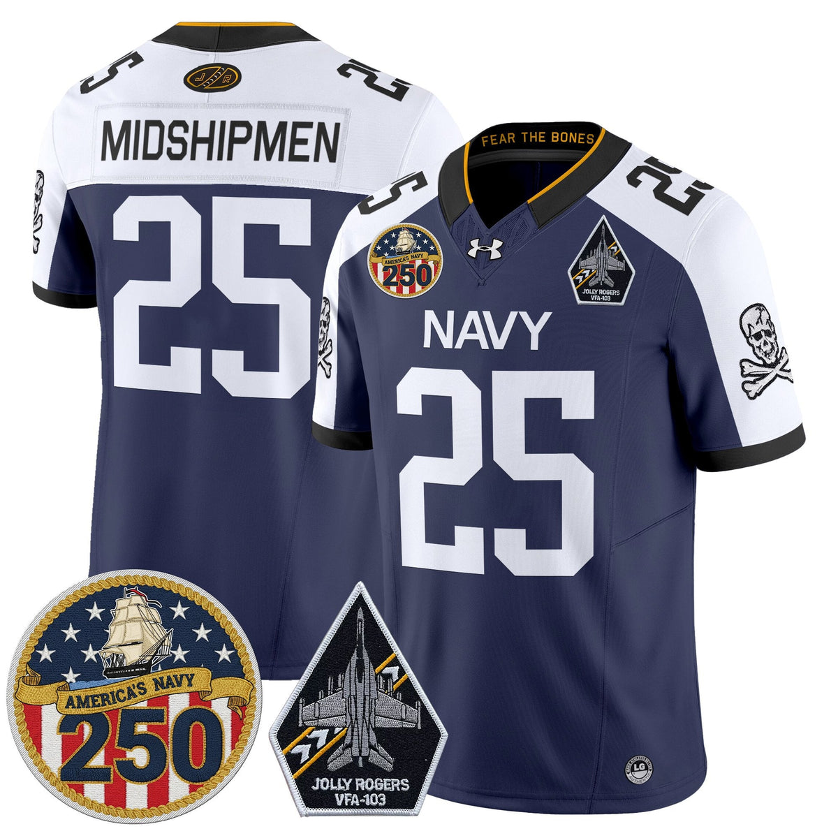 Navy Midshipmen 'Jolly Rogers Edition' Vapor Limited Jersey - 250th Anniversary Patch - Stitched