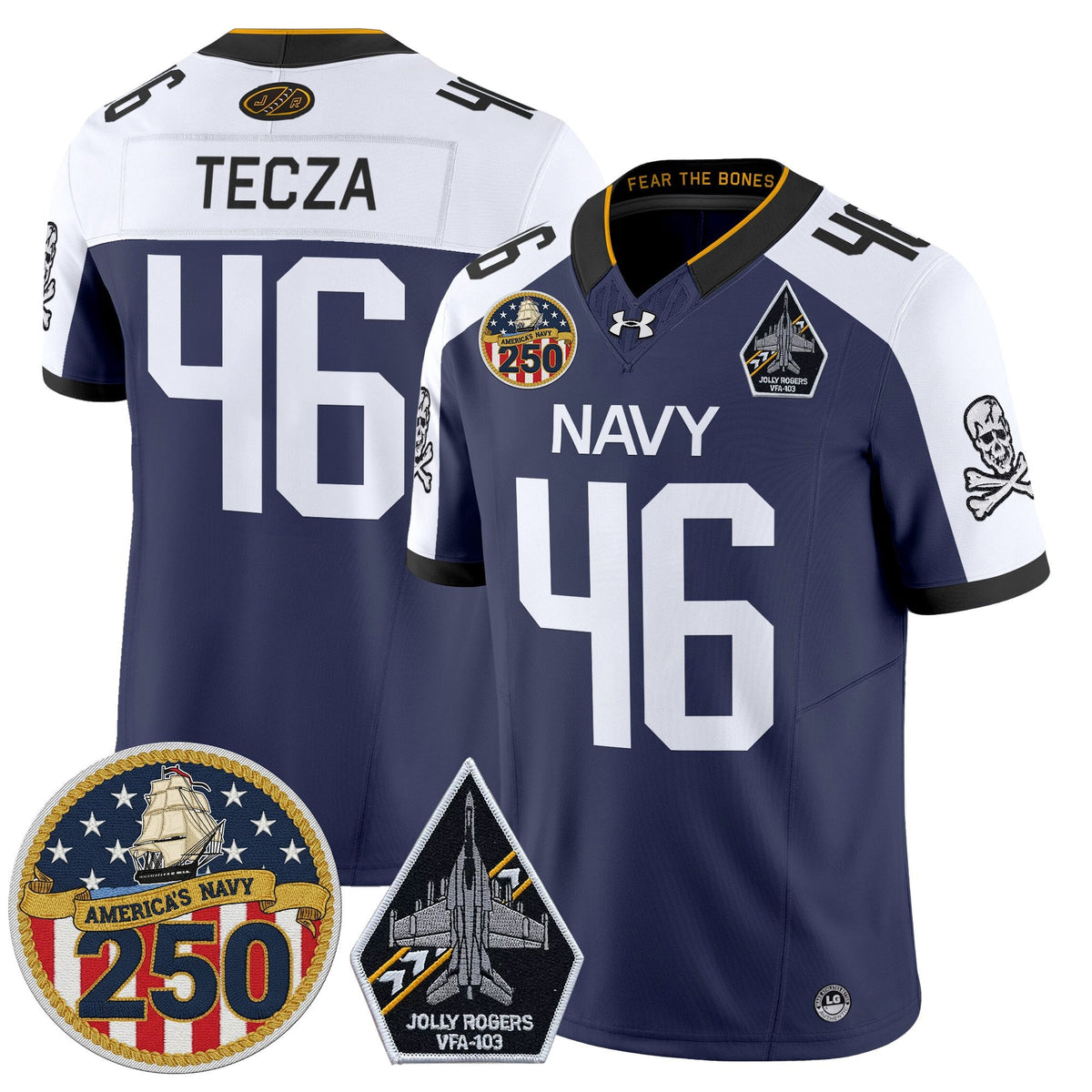 Navy Midshipmen 'Jolly Rogers Edition' Vapor Limited Jersey - 250th Anniversary Patch - Stitched