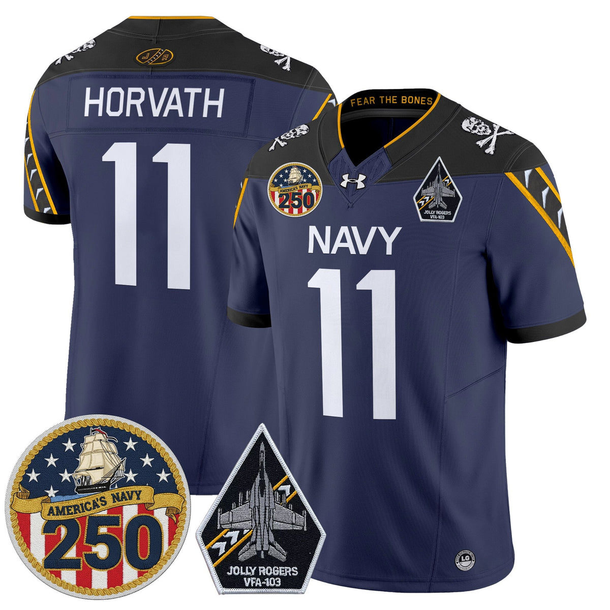 Navy Midshipmen 'Jolly Rogers Edition' Vapor Limited Jersey - 250th Anniversary Patch - Stitched