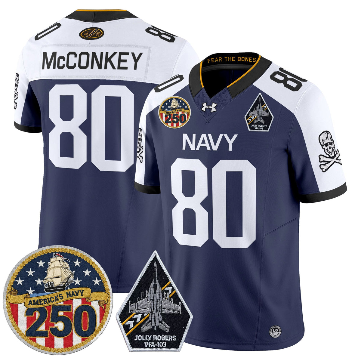 Navy Midshipmen 'Jolly Rogers Edition' Vapor Limited Jersey - 250th Anniversary Patch - Stitched