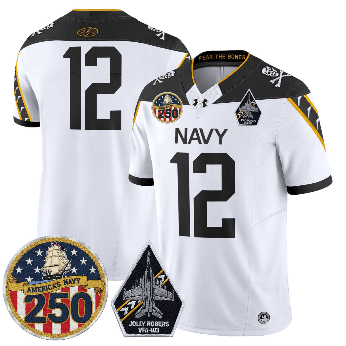 Navy Midshipmen 'Jolly Rogers Edition' Vapor Limited Jersey - 250th Anniversary Patch - Stitched
