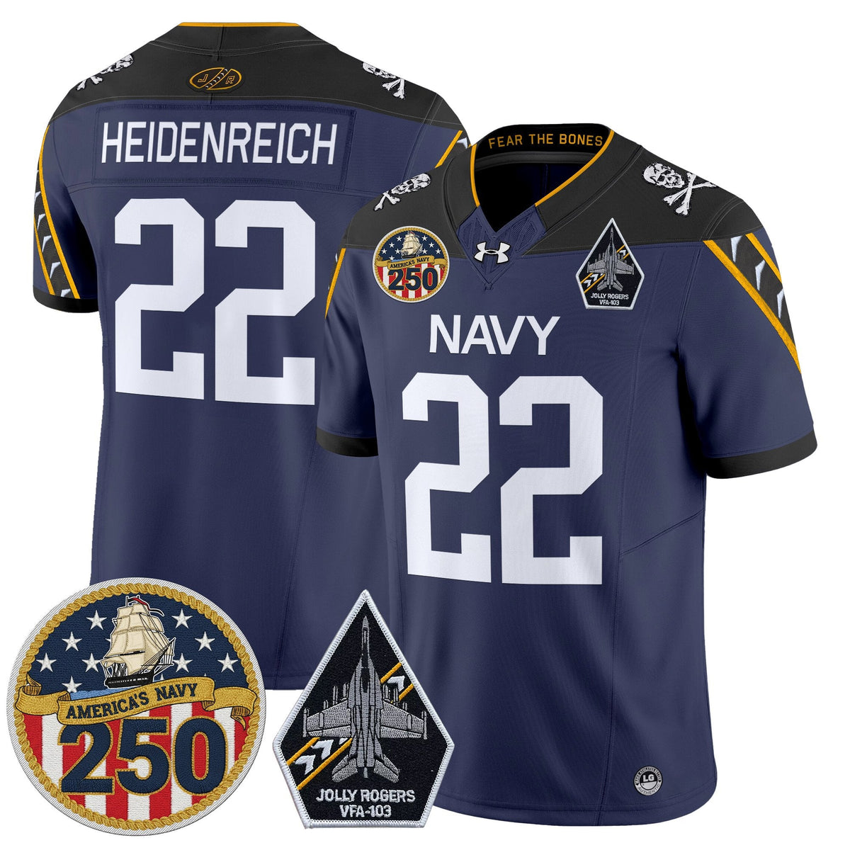 Navy Midshipmen 'Jolly Rogers Edition' Vapor Limited Jersey - 250th Anniversary Patch - Stitched