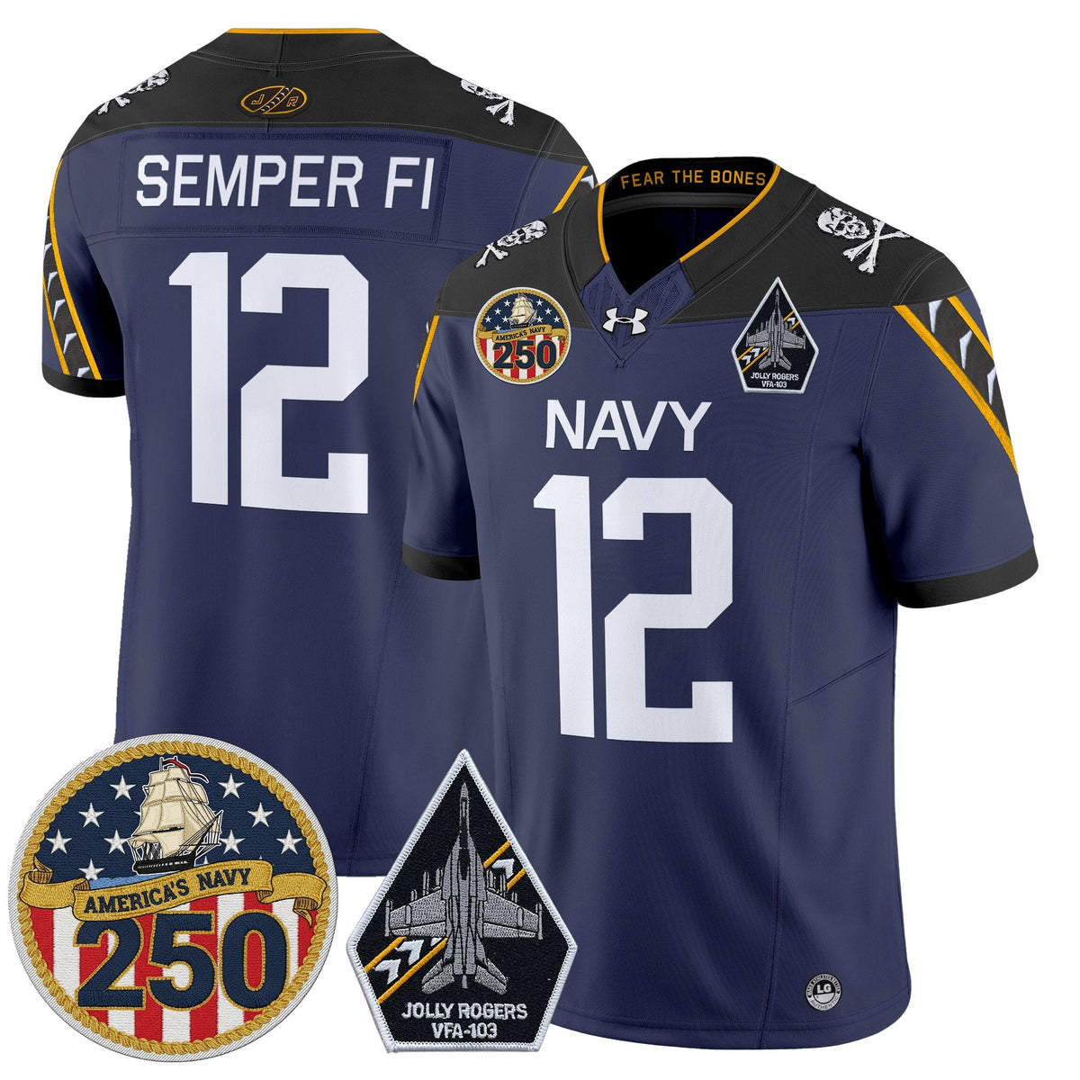 Navy Midshipmen 'Jolly Rogers Edition' Vapor Limited Jersey - 250th Anniversary Patch - Stitched