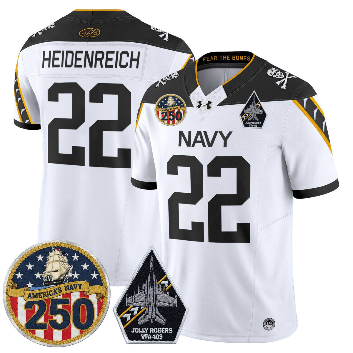 Navy Midshipmen 'Jolly Rogers Edition' Vapor Limited Jersey - 250th Anniversary Patch - Stitched