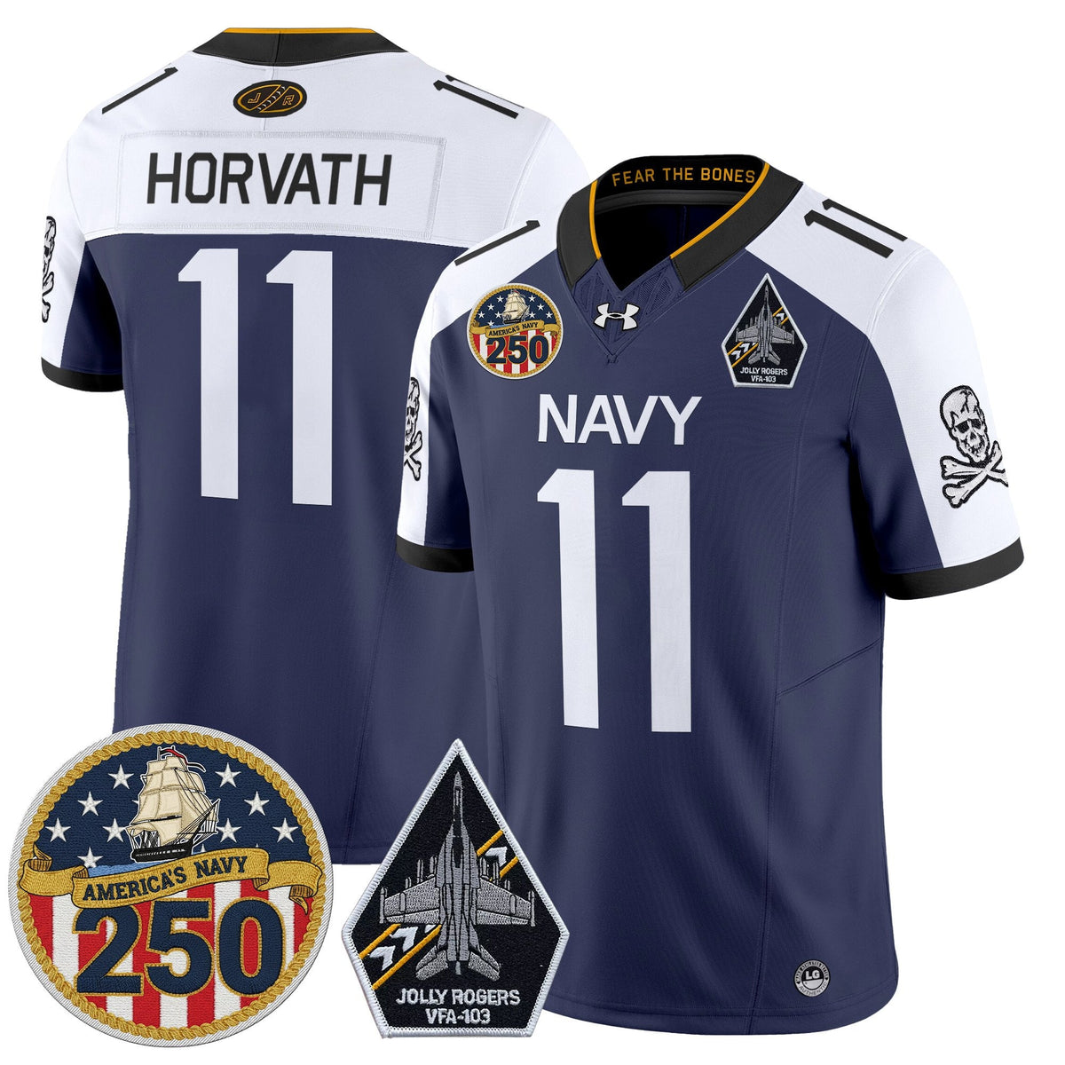 Navy Midshipmen 'Jolly Rogers Edition' Vapor Limited Jersey - 250th Anniversary Patch - Stitched