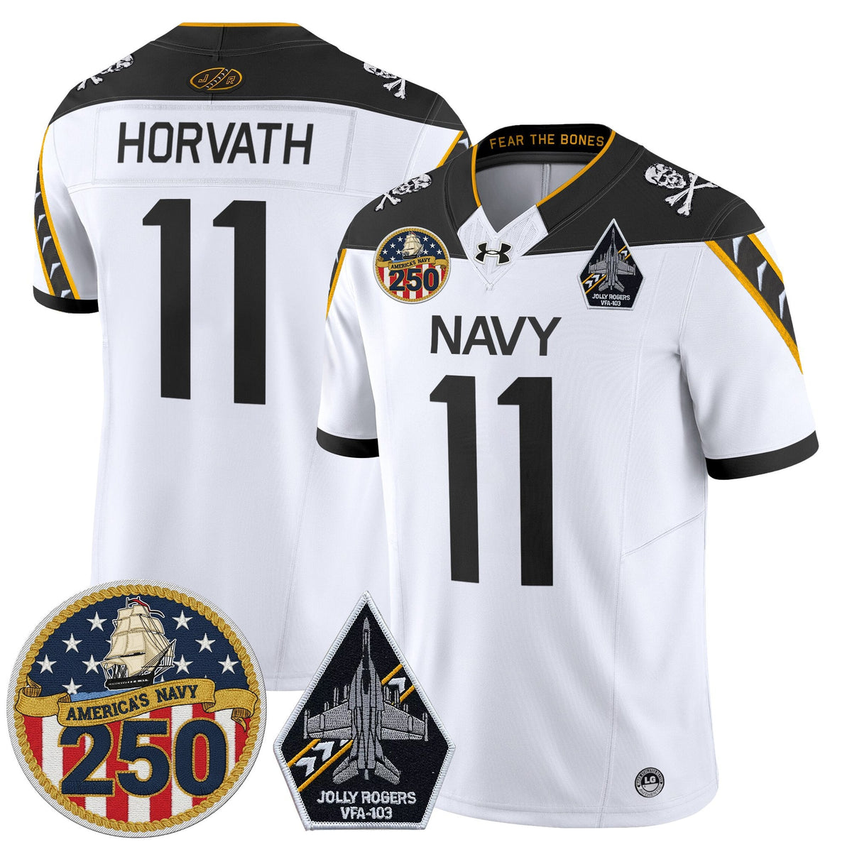Navy Midshipmen 'Jolly Rogers Edition' Vapor Limited Jersey - 250th Anniversary Patch - Stitched