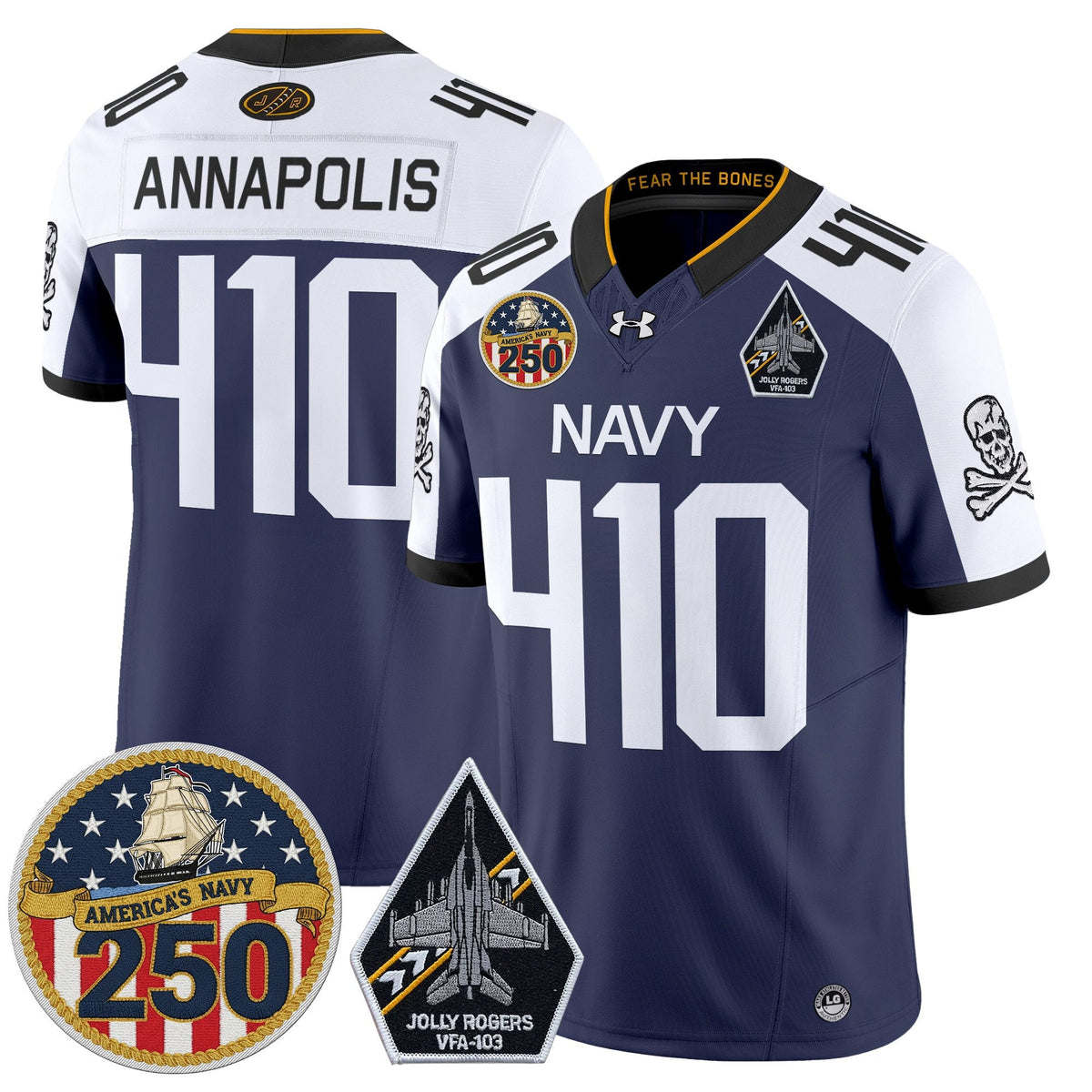 Navy Midshipmen 'Jolly Rogers Edition' Vapor Limited Jersey - 250th Anniversary Patch - Stitched
