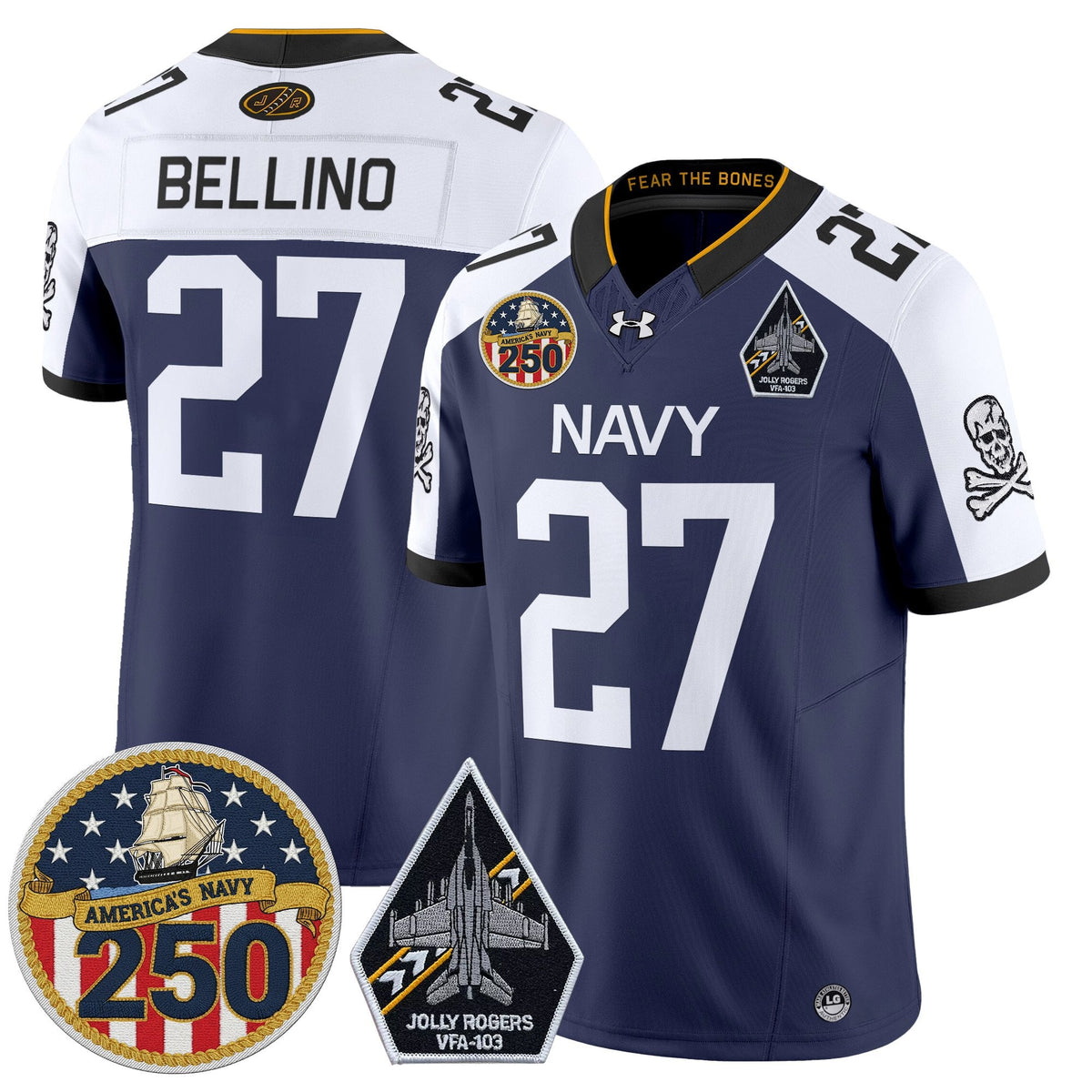 Navy Midshipmen 'Jolly Rogers Edition' Vapor Limited Jersey - 250th Anniversary Patch - Stitched