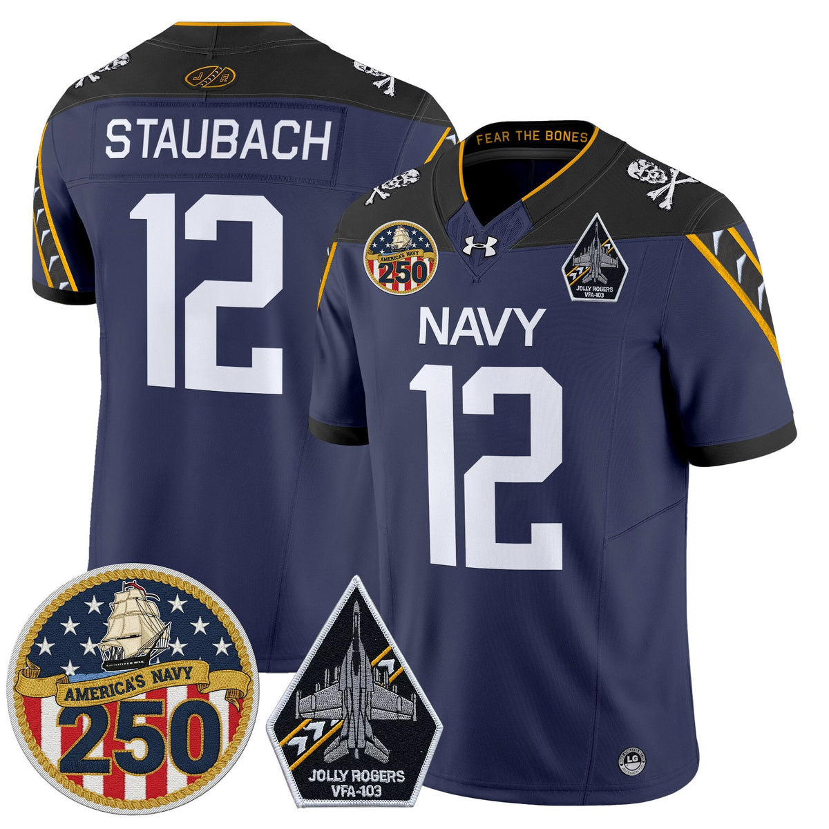 Navy Midshipmen 'Jolly Rogers Edition' Vapor Limited Jersey - 250th Anniversary Patch - Stitched