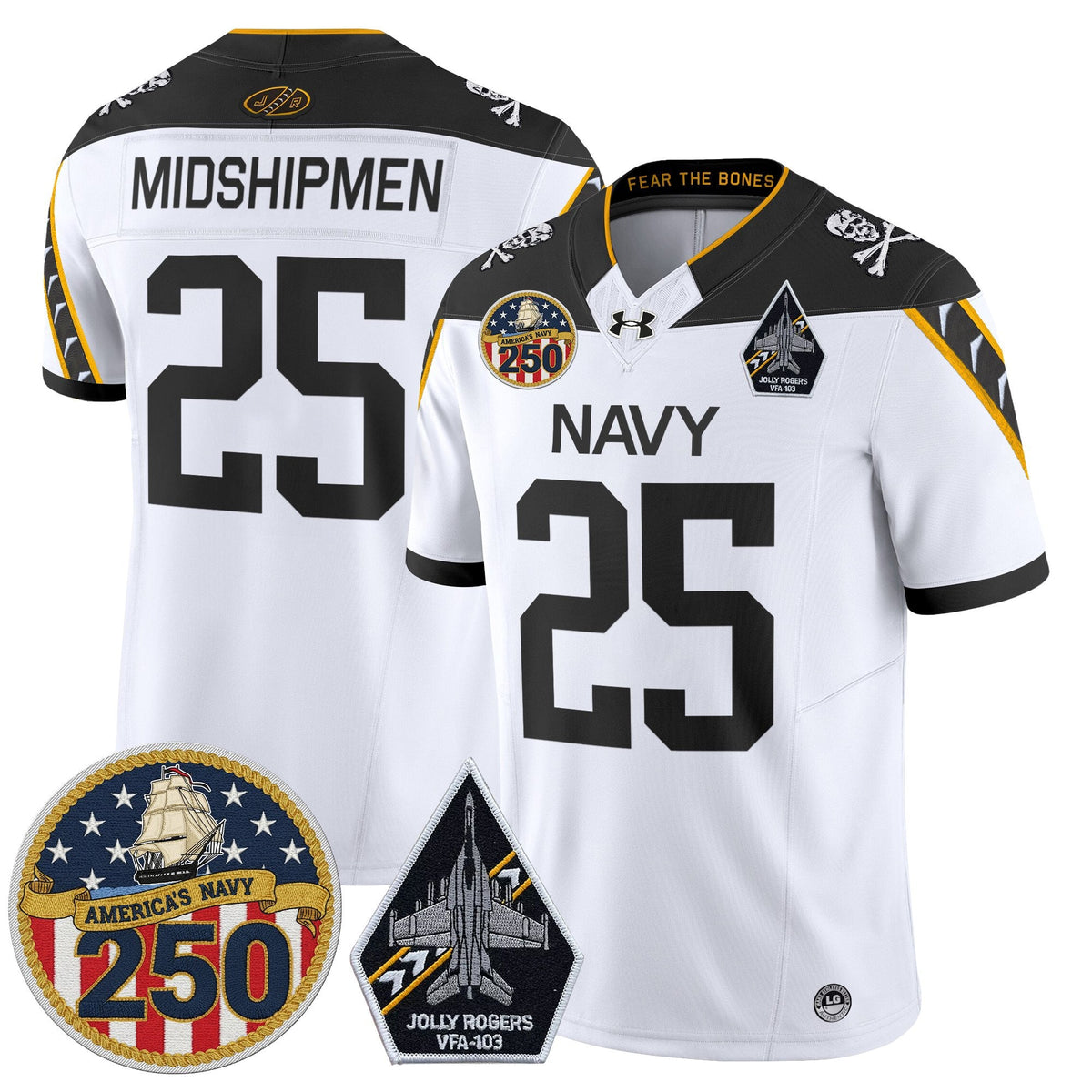 Navy Midshipmen 'Jolly Rogers Edition' Vapor Limited Jersey - 250th Anniversary Patch - Stitched