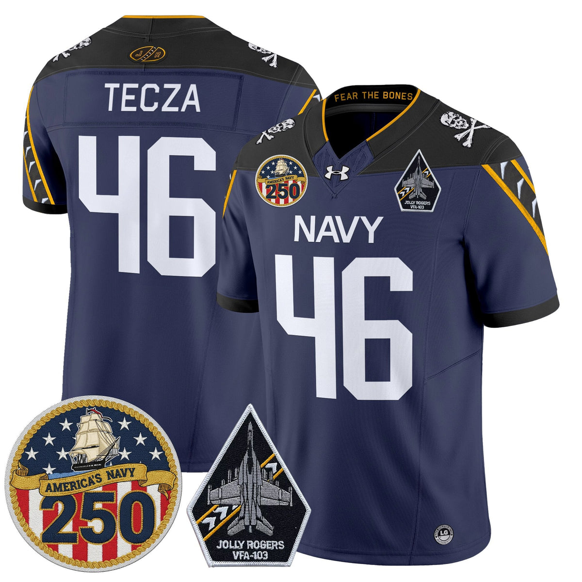 Navy Midshipmen 'Jolly Rogers Edition' Vapor Limited Jersey - 250th Anniversary Patch - Stitched