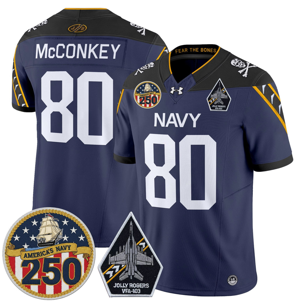 Navy Midshipmen 'Jolly Rogers Edition' Vapor Limited Jersey - 250th Anniversary Patch - Stitched
