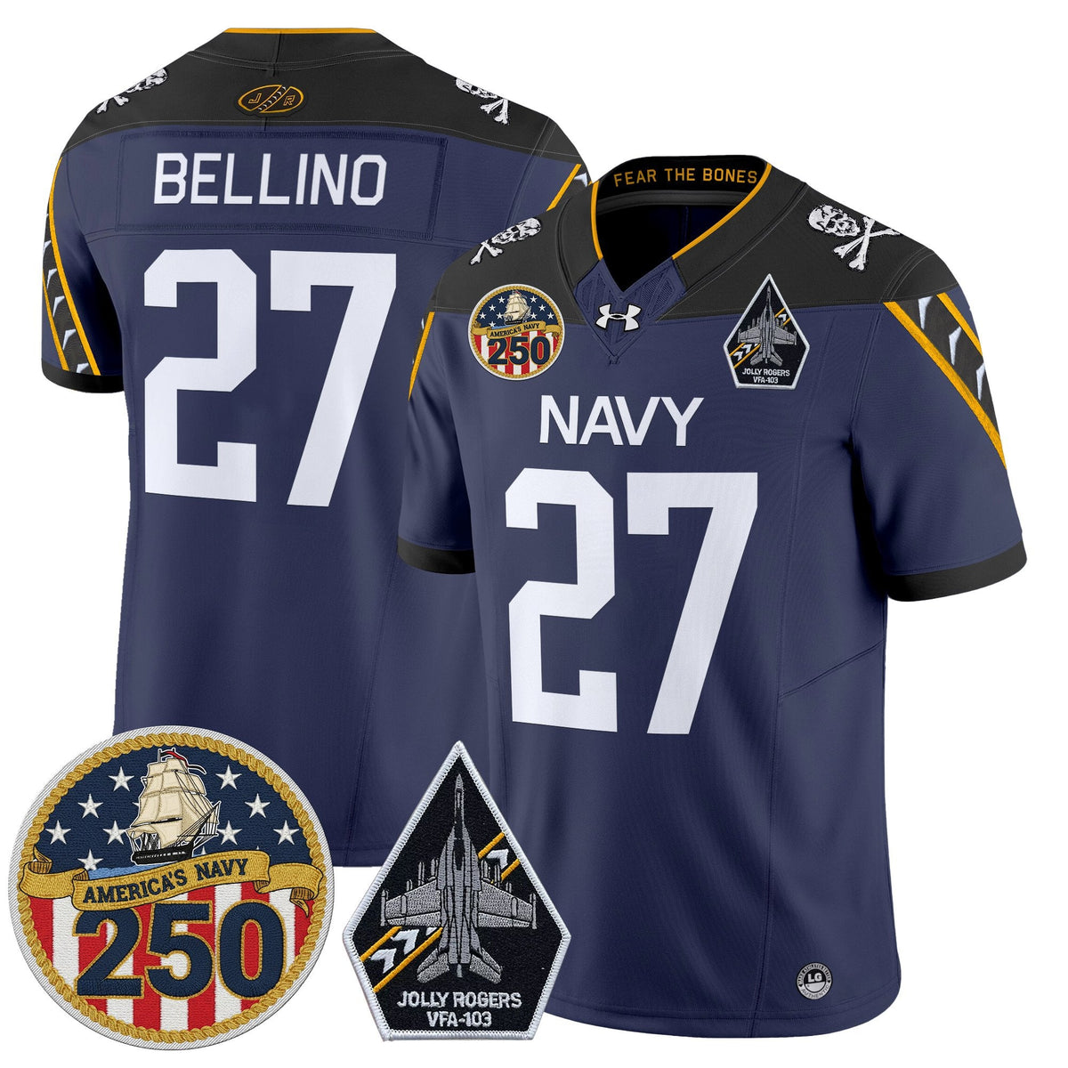 Navy Midshipmen 'Jolly Rogers Edition' Vapor Limited Jersey - 250th Anniversary Patch - Stitched