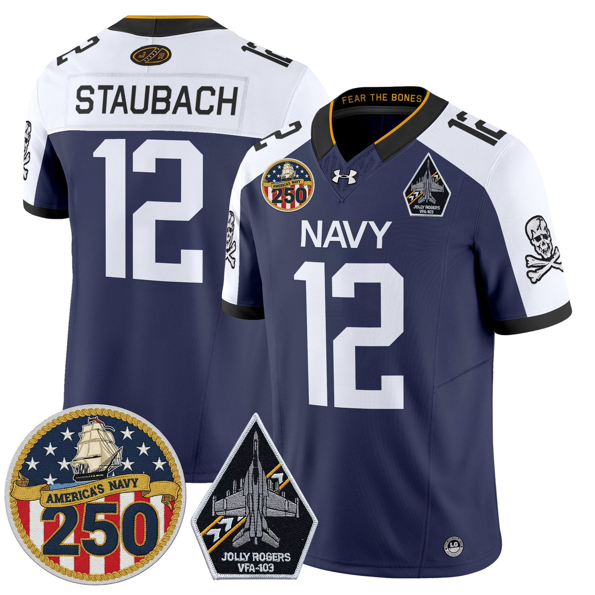 Navy Midshipmen 'Jolly Rogers Edition' Vapor Limited Jersey - 250th Anniversary Patch - Stitched