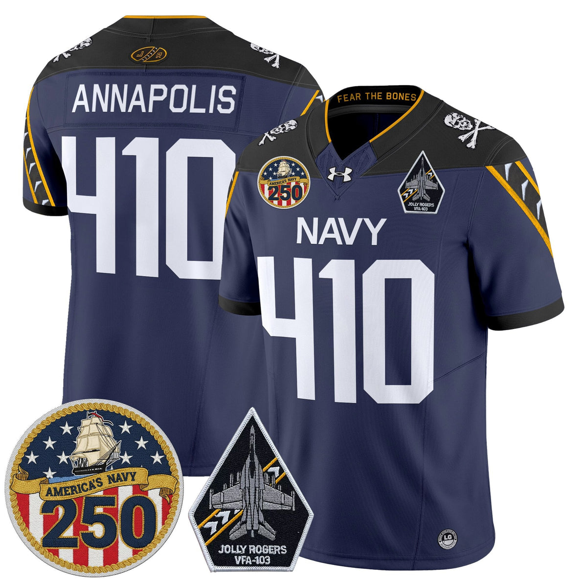 Navy Midshipmen 'Jolly Rogers Edition' Vapor Limited Jersey - 250th Anniversary Patch - Stitched