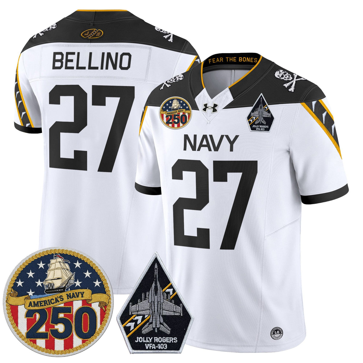 Navy Midshipmen 'Jolly Rogers Edition' Vapor Limited Jersey - 250th Anniversary Patch - Stitched