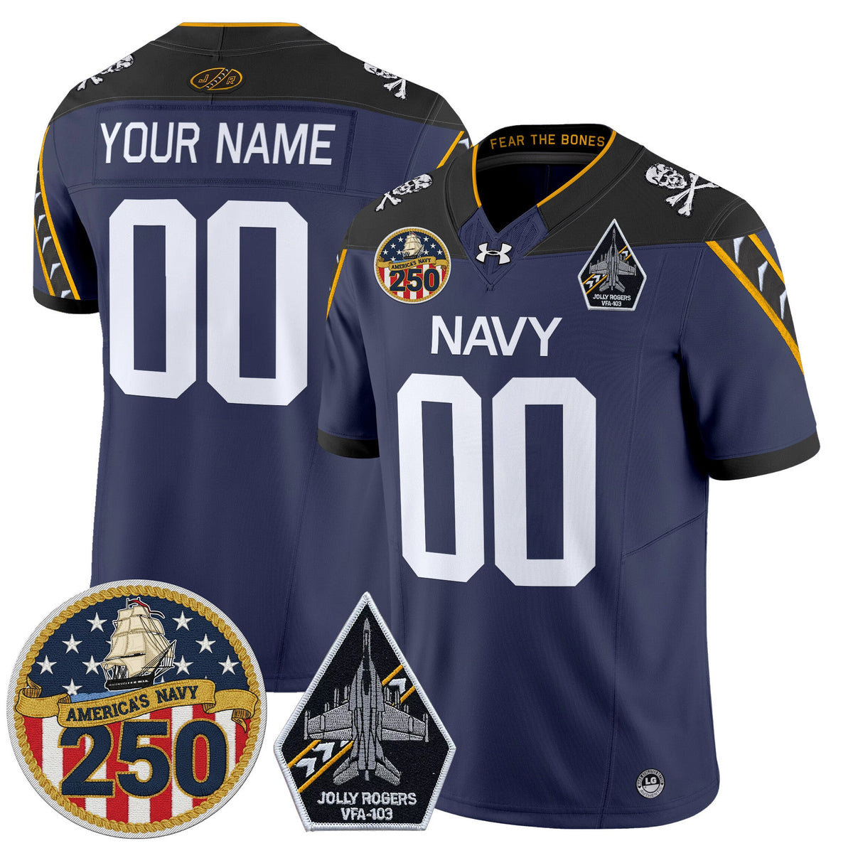 Navy Midshipmen 'Jolly Rogers Edition' Vapor Limited Custom Jersey - 250th Anniversary Patch - Stitched