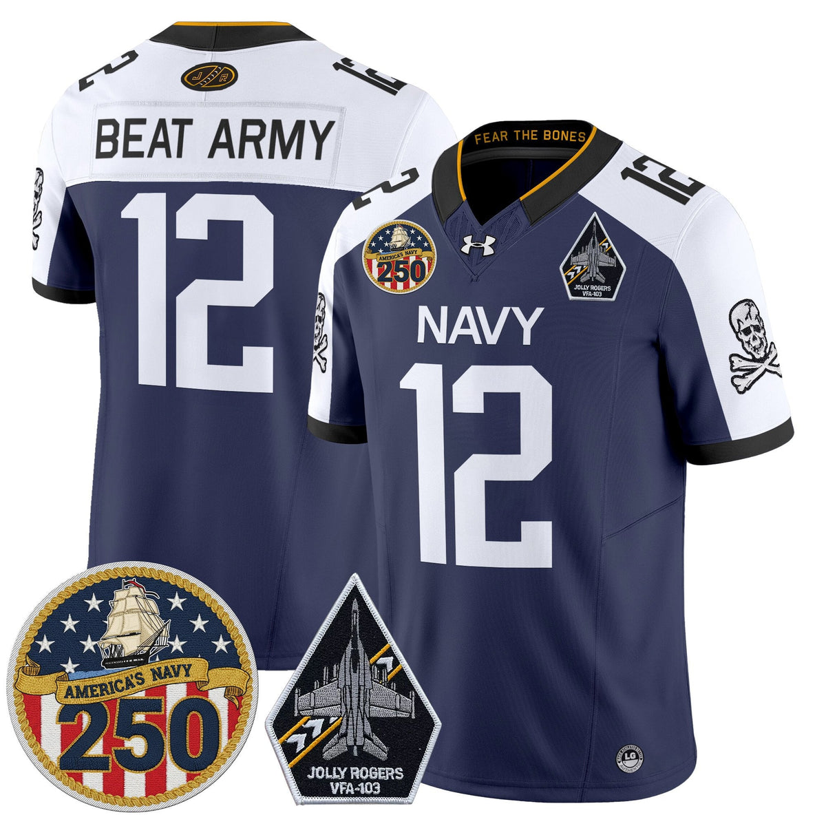 Navy Midshipmen 'Jolly Rogers Edition' Vapor Limited Jersey - 250th Anniversary Patch - Stitched