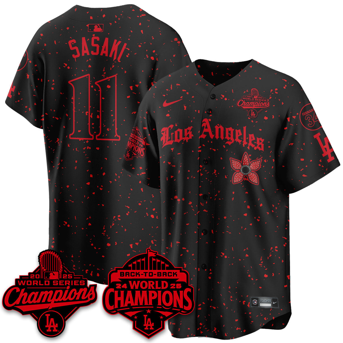 LAD 2025 World Series Champions x Stranger Things Vapor Premier Jersey - Stitched