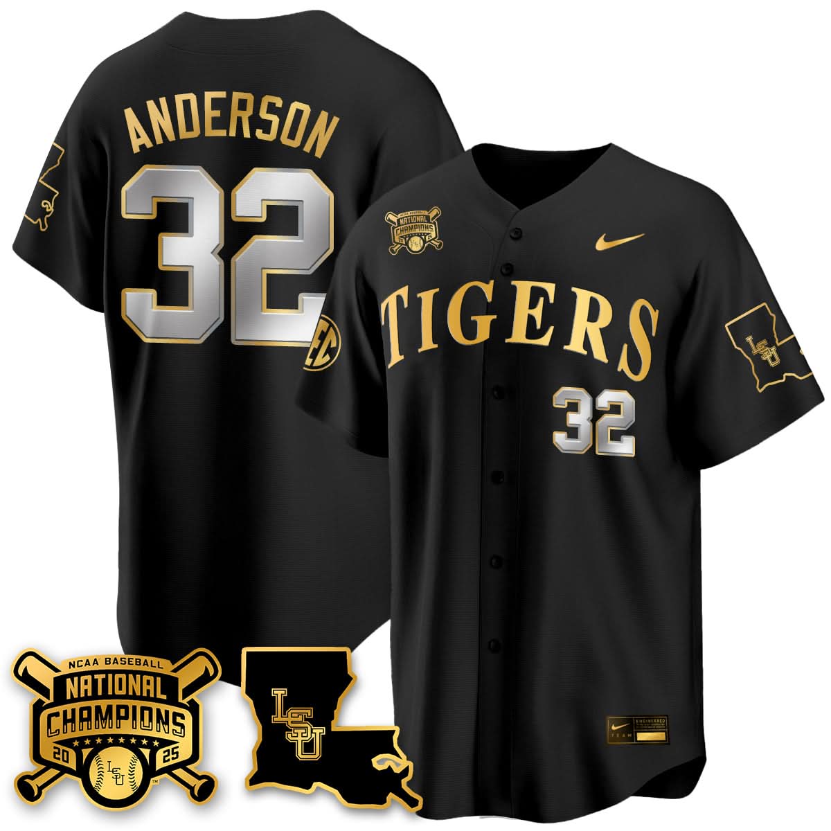 LSU 2025 College World Series Champions Limited Jersey - Stitched