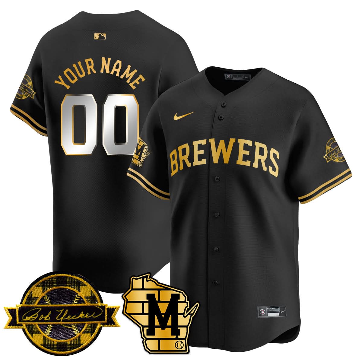 MB 2025 Gold Custom Jersey - Bob Uecker Patch - Stitched