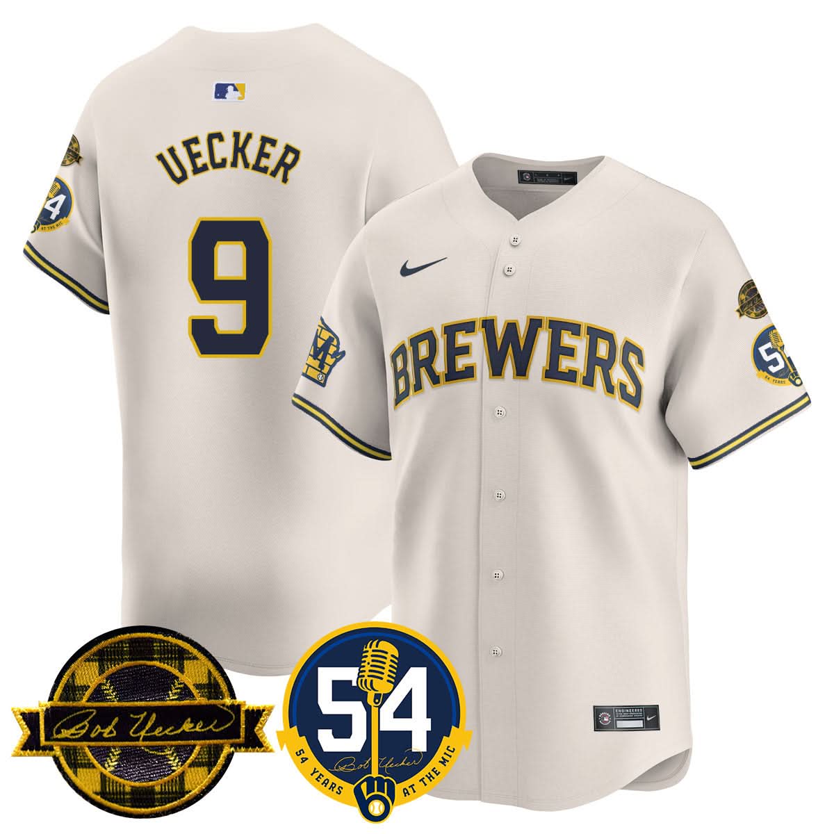 MB Jersey - Bob Uecker, 54 Seasons for Brewers Jersey - Stitched