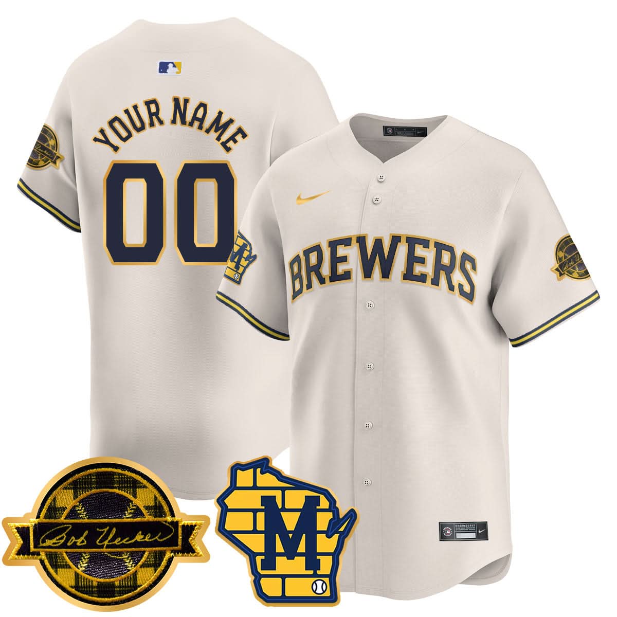 MB 2025 Gold Custom Jersey - Bob Uecker Patch - Stitched