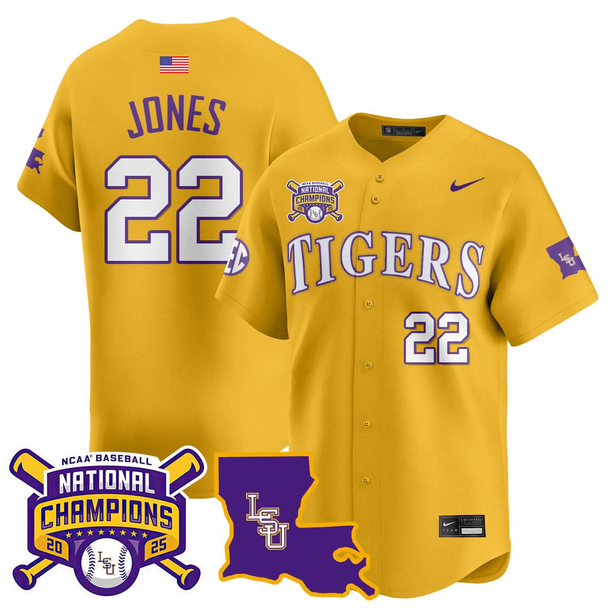 LSU 2025 College World Series Champions Limited Jersey - Stitched