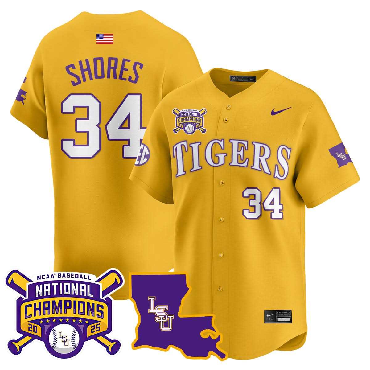 LSU 2025 College World Series Champions Limited Jersey - Stitched
