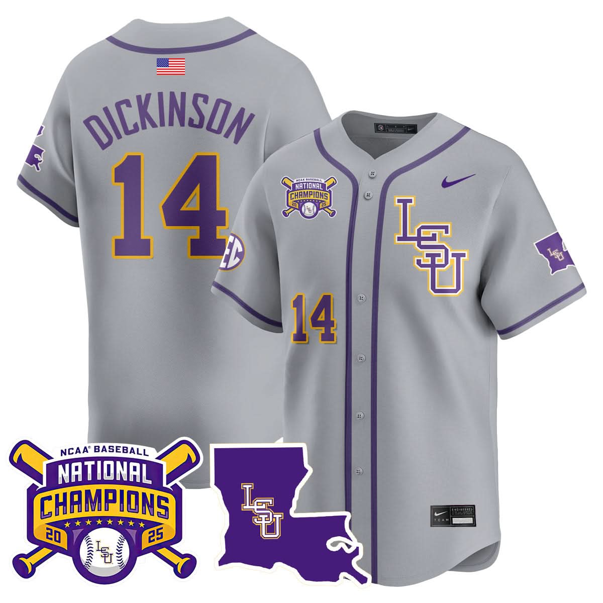 LSU 2025 College World Series Champions Limited Jersey - Stitched