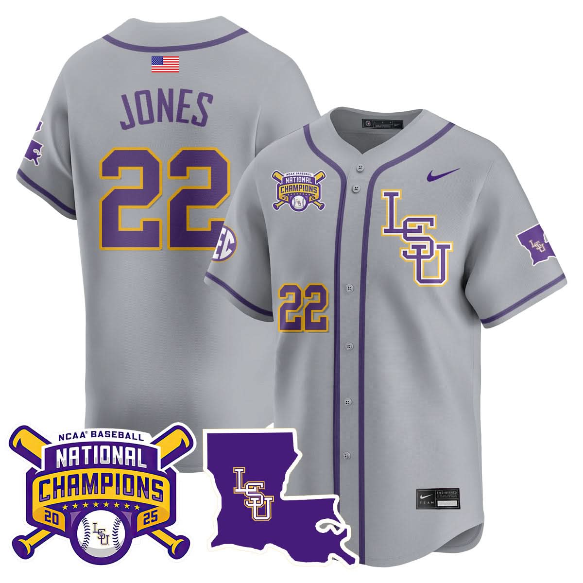 LSU 2025 College World Series Champions Limited Jersey - Stitched
