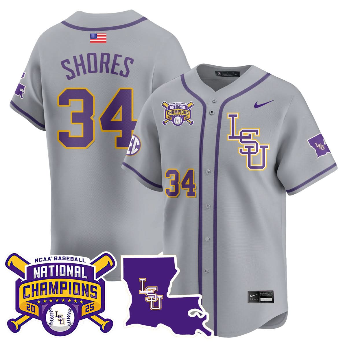 LSU 2025 College World Series Champions Limited Jersey - Stitched