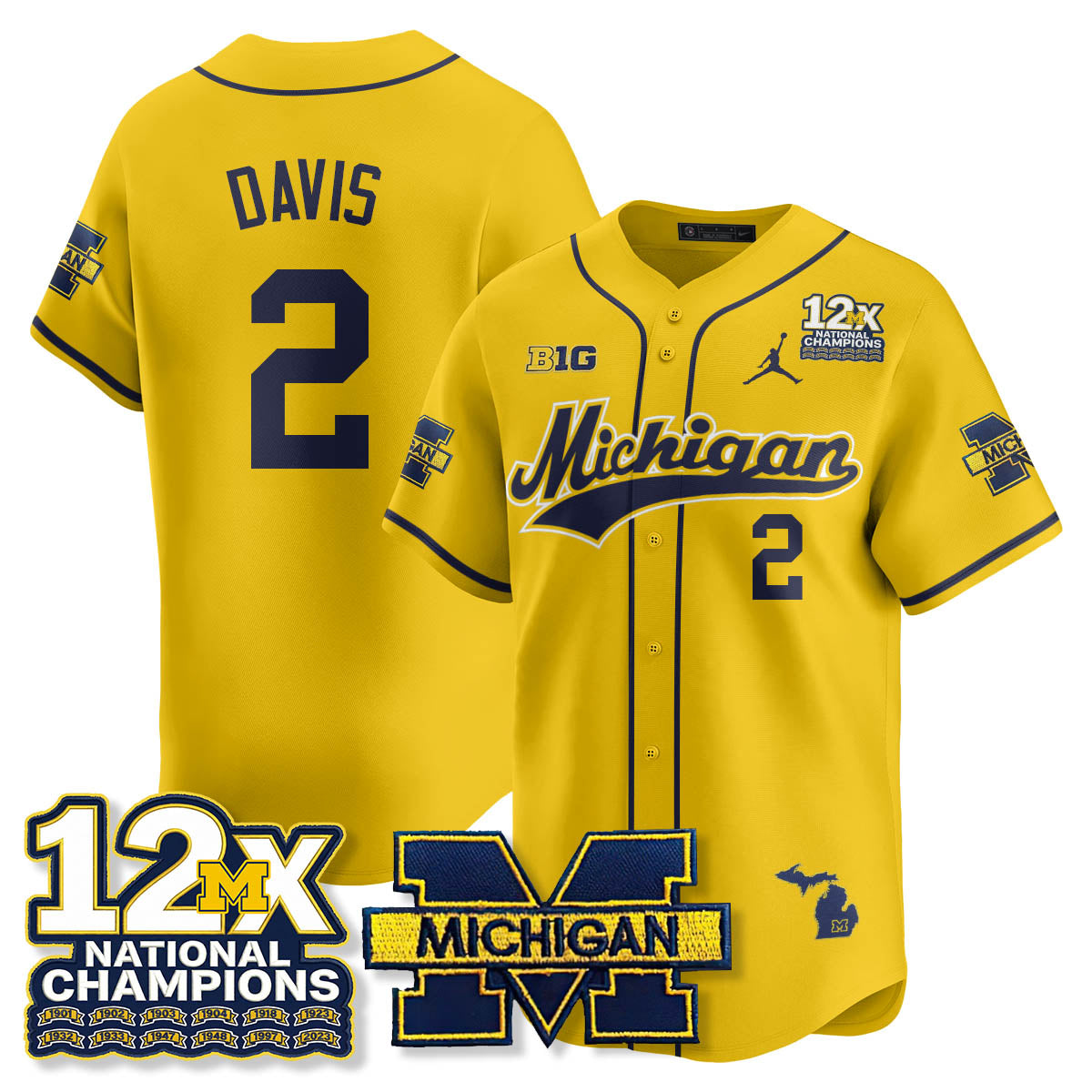 MICH 12x-Time National Champions Baseball Limited Jersey - Stitched