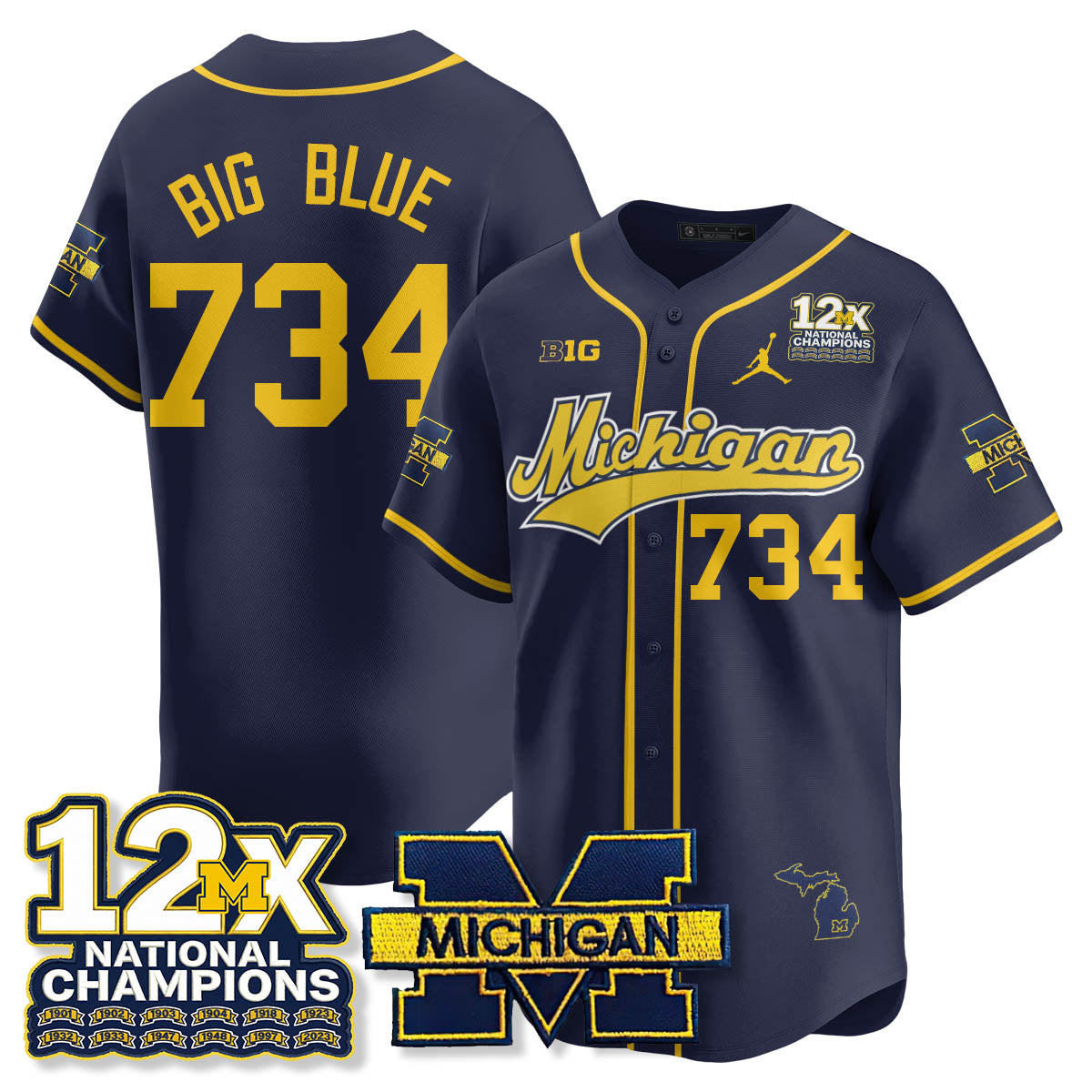 MICH 12x-Time National Champions Baseball Limited Jersey - Stitched