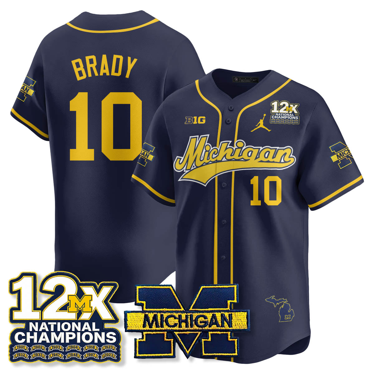 MICH 12x-Time National Champions Baseball Limited Jersey - Stitched