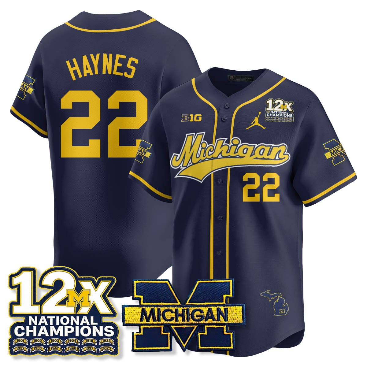 MICH 12x-Time National Champions Baseball Limited Jersey - Stitched
