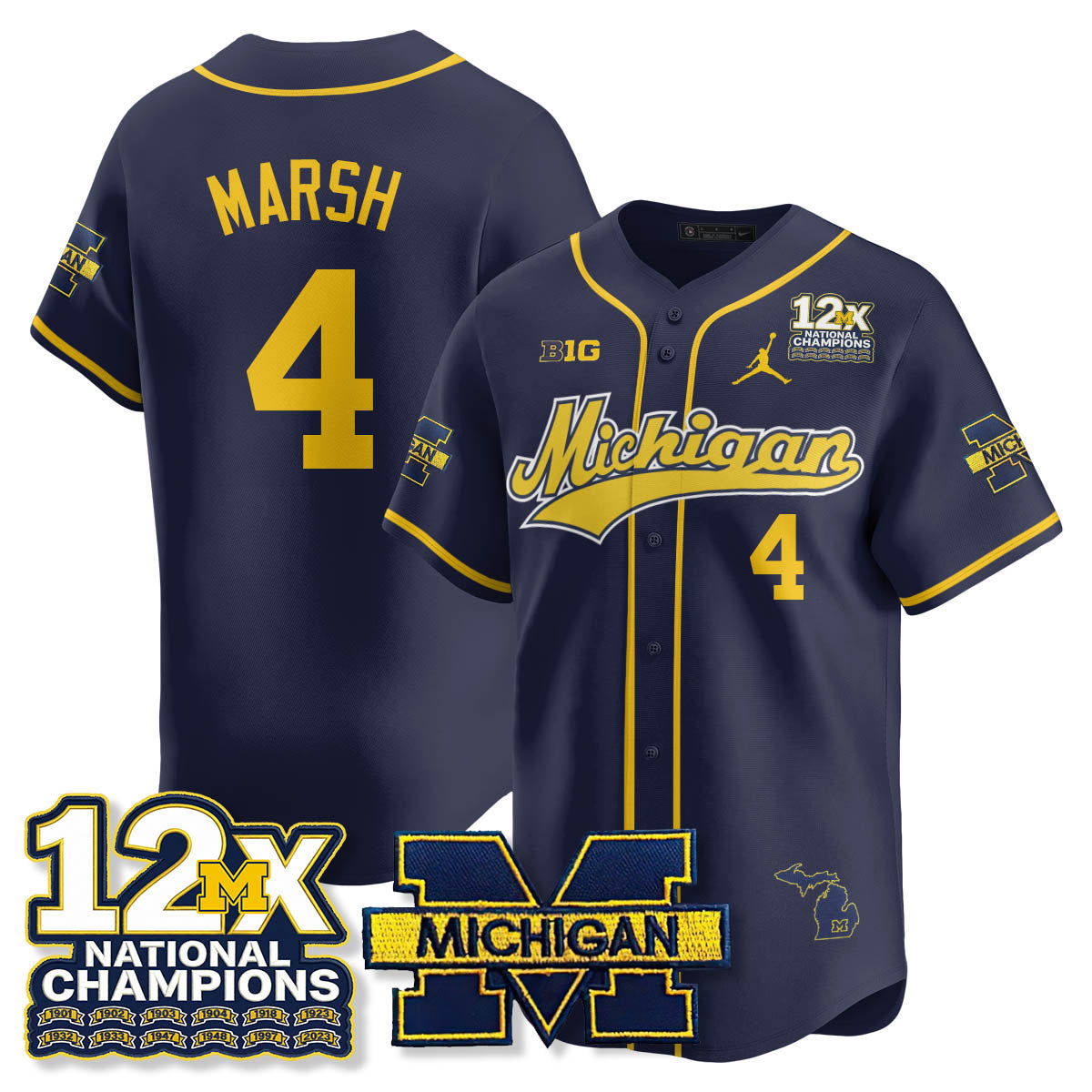 MICH 12x-Time National Champions Baseball Limited Jersey - Stitched