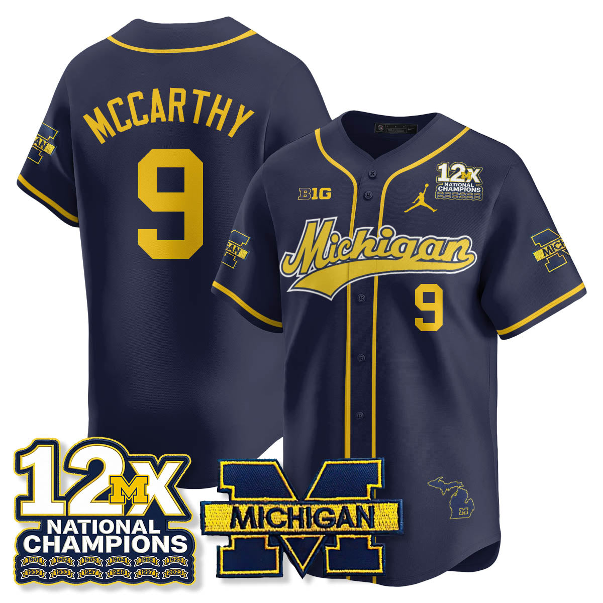 MICH 12x-Time National Champions Baseball Limited Jersey - Stitched