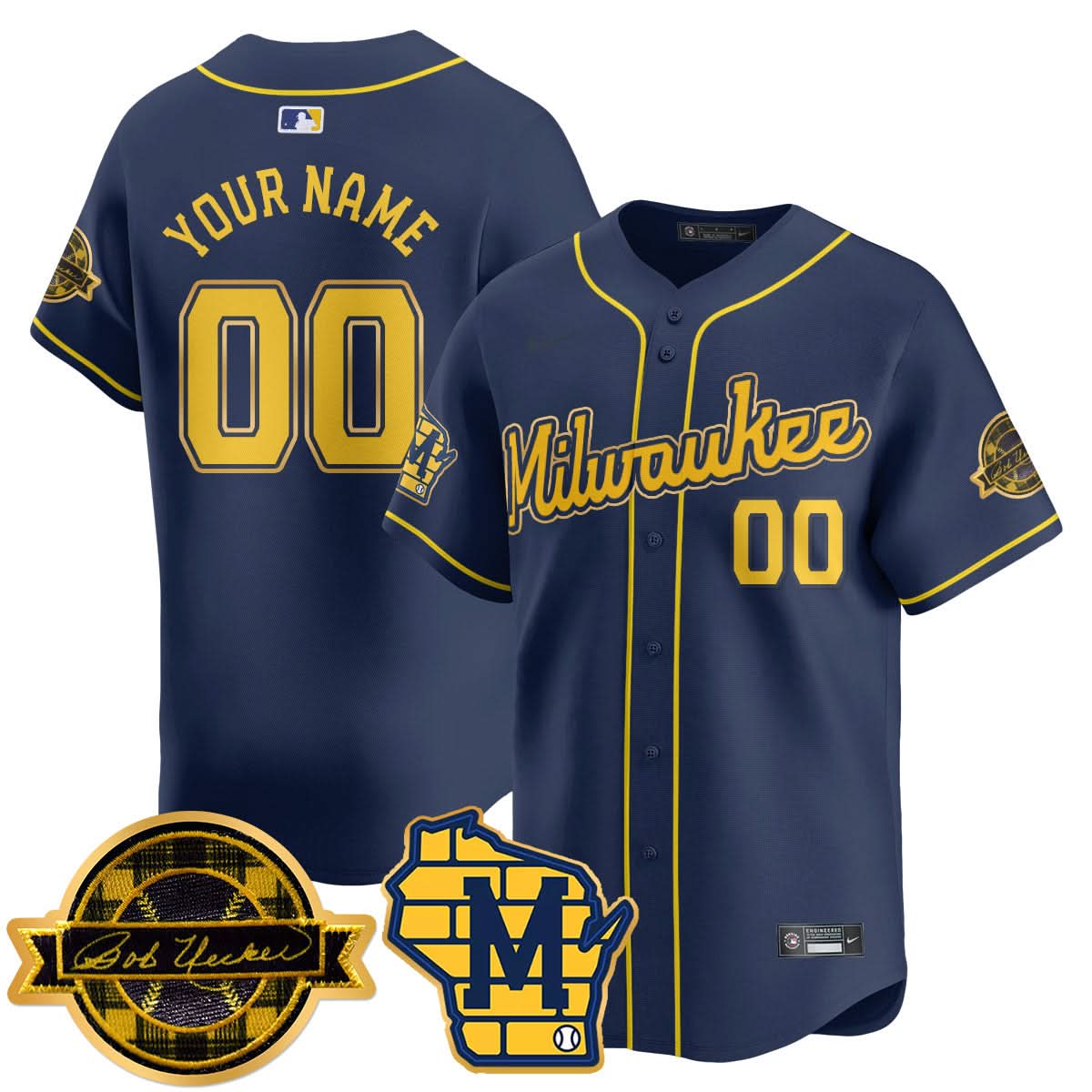 MB 2025 Gold Custom Jersey - Bob Uecker Patch - Stitched