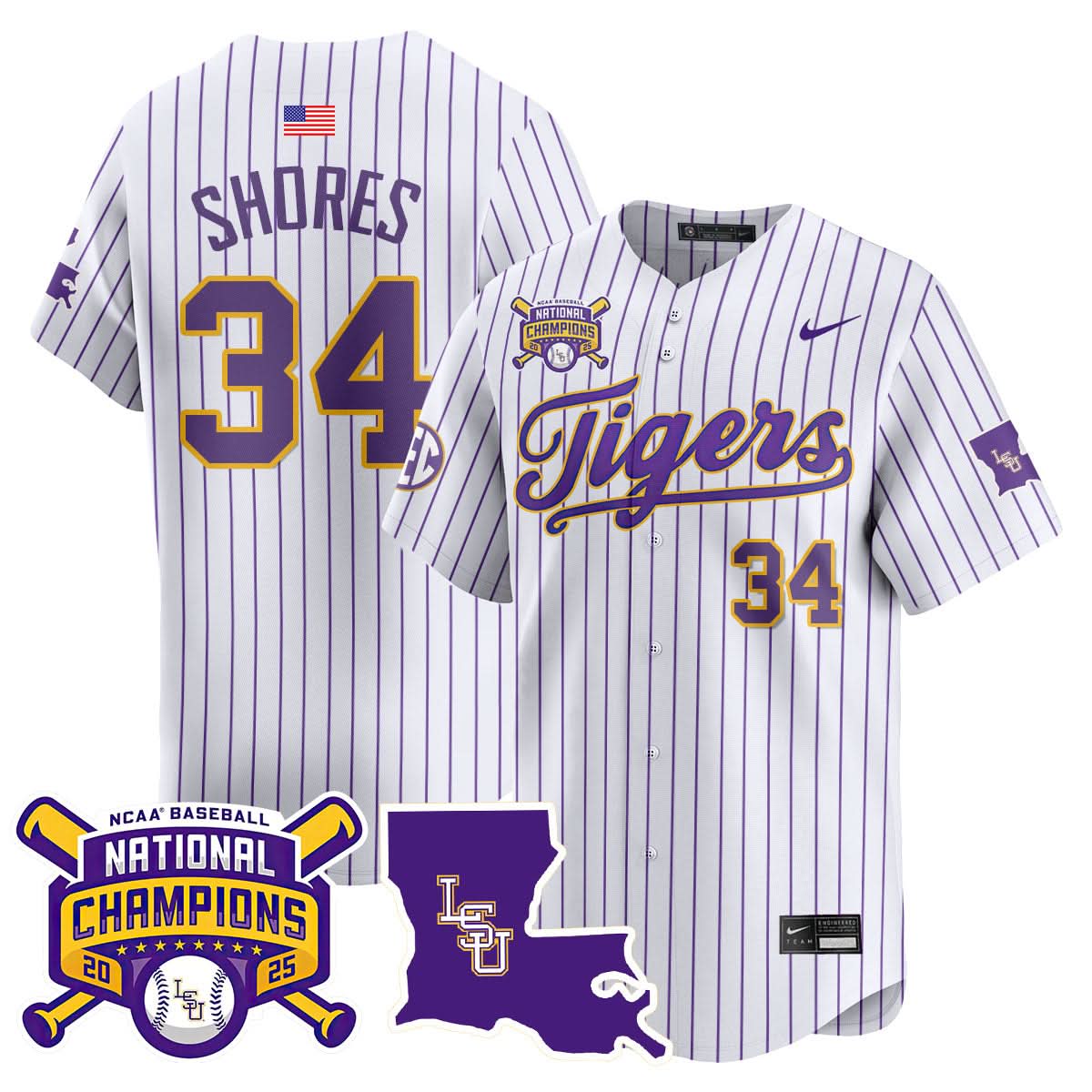 LSU 2025 College World Series Champions Limited Jersey - Stitched