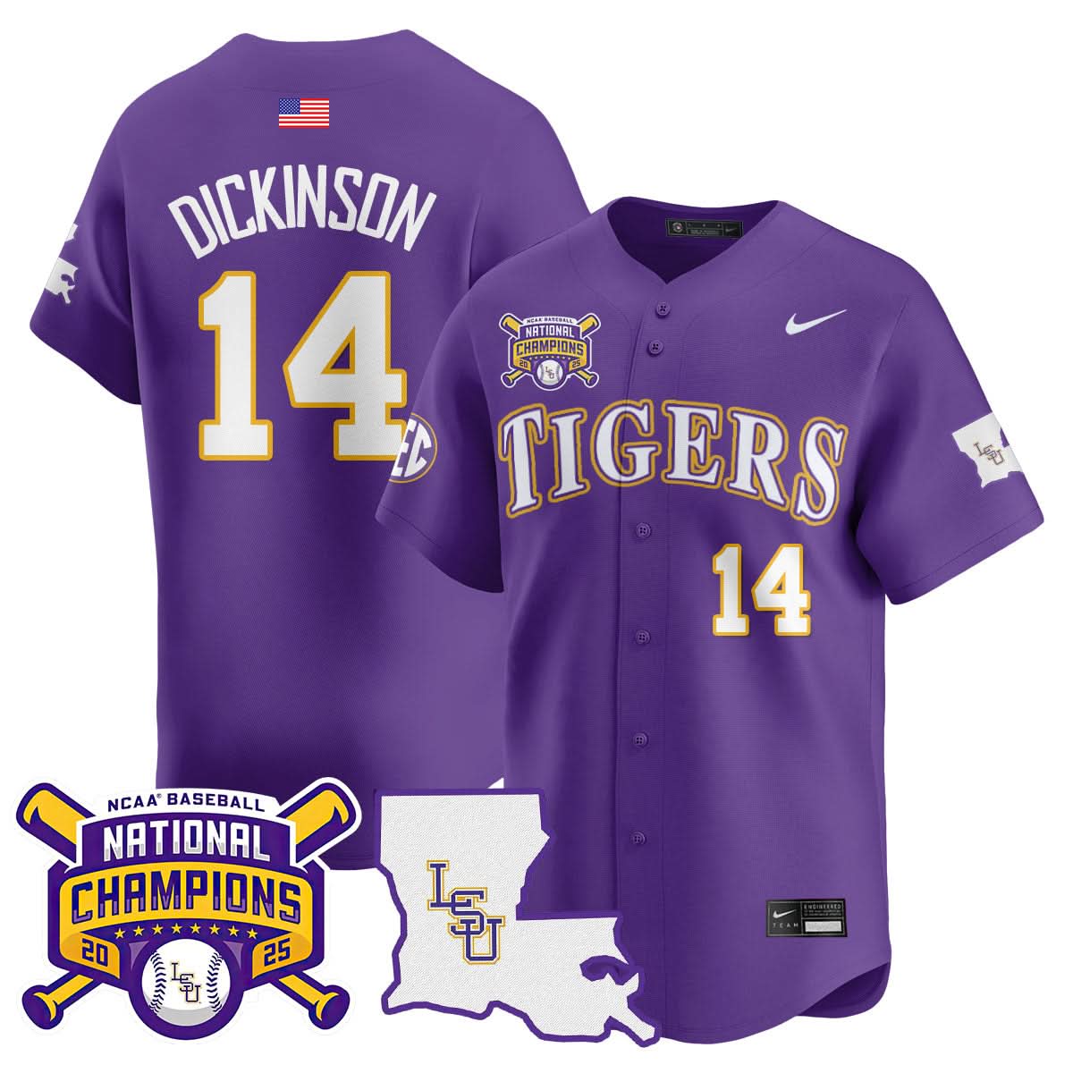 LSU 2025 College World Series Champions Limited Jersey - Stitched