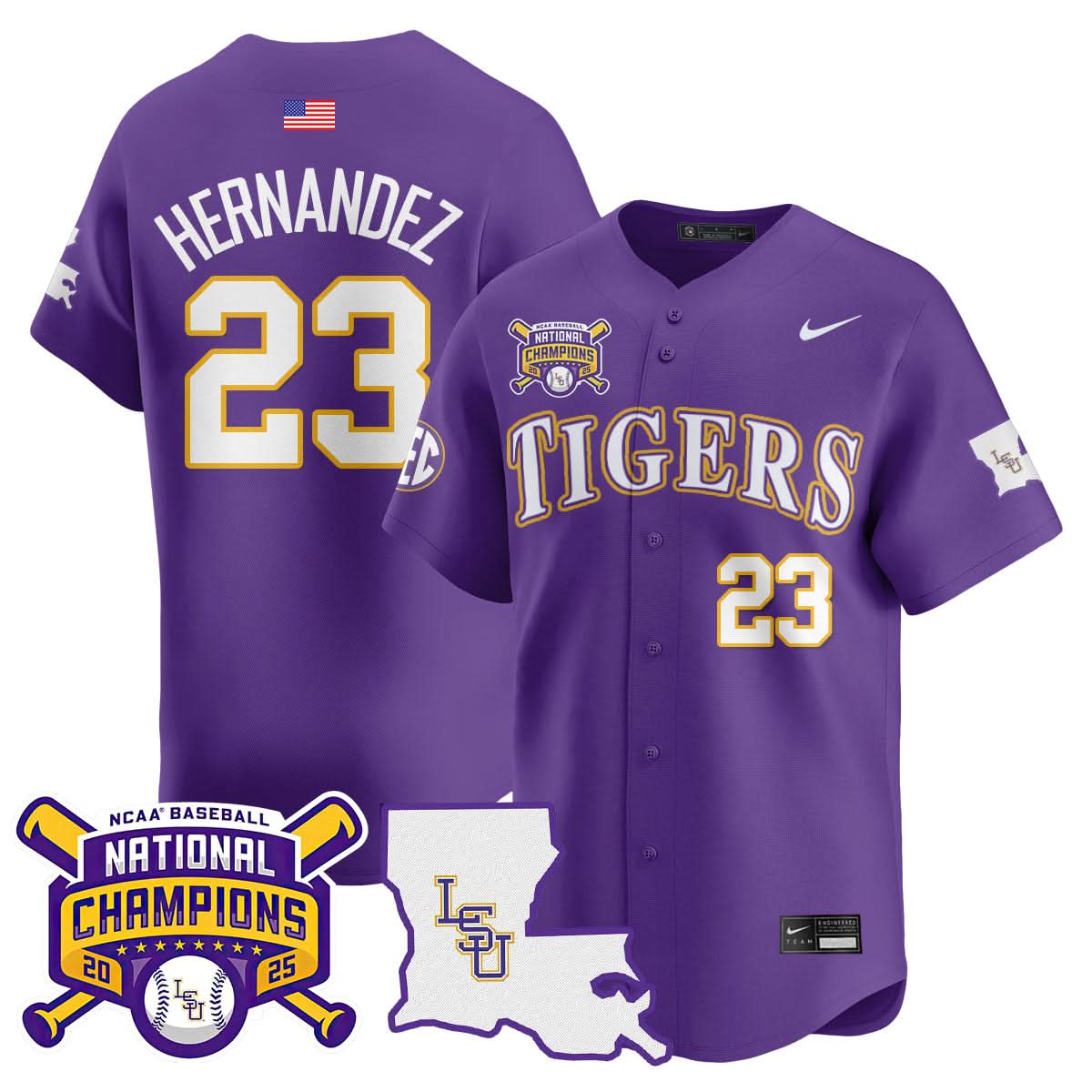 LSU 2025 College World Series Champions Limited Jersey - Stitched